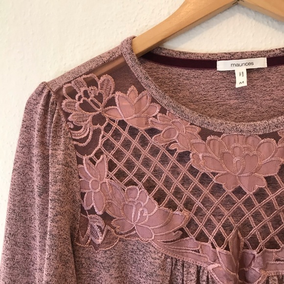 MAURICES mauve mesh & embroidered sweater top - Picture 3 of 5